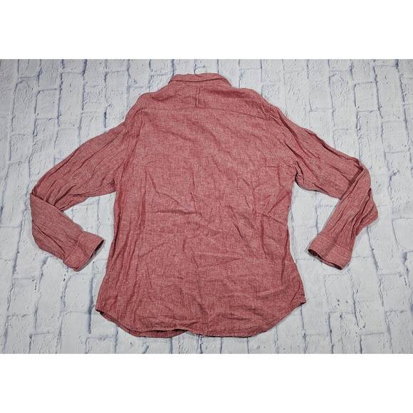 Banana Republic MENS SIZE L Shirt 100% Linen Camden Fit Salmon Long Sleeve - Picture 7 of 10